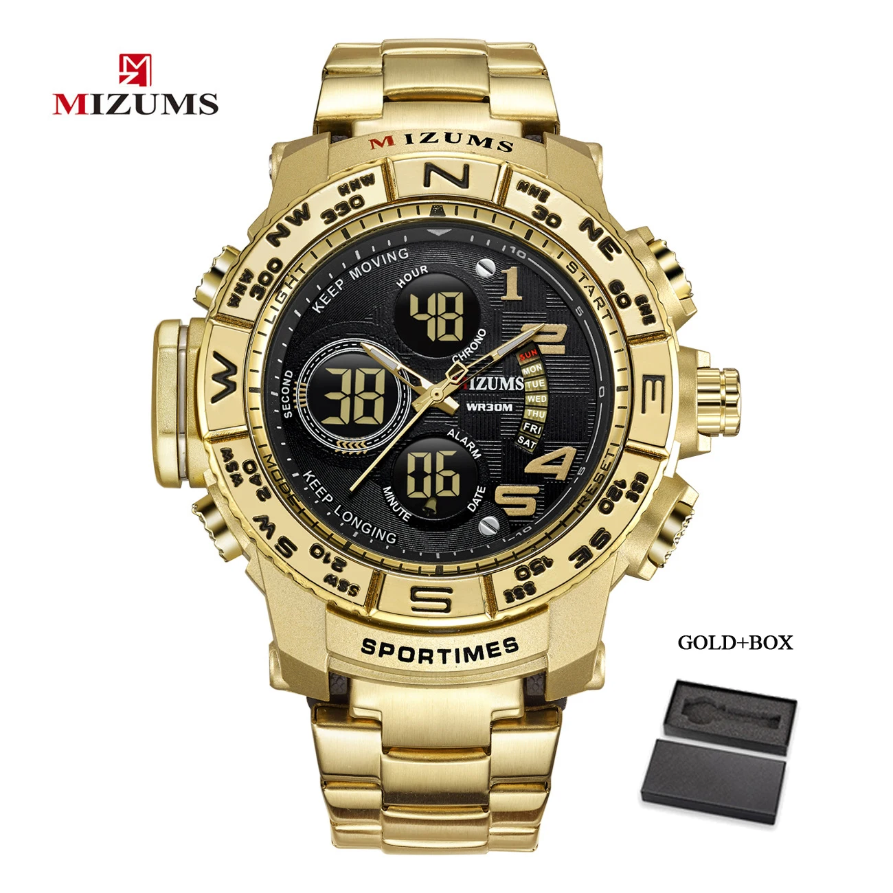 MIZUMS GOLD BOX Mizums Men's Watch Waterproof Sport Digital Watches Top Brand Quartz Watch Men Male Military Wristwatches Relogio Masculino - Цвет: MIZUMS GOLD BOX