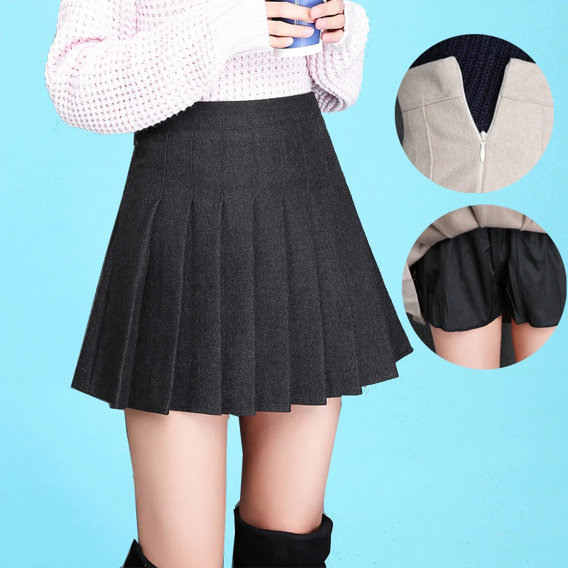 YOSO, женские юбки, новинка, Осень-зима, шерстяные юбки, высокая талия, плиссированная юбка, большие размеры, а стиль, школьная, черная, Хакама
