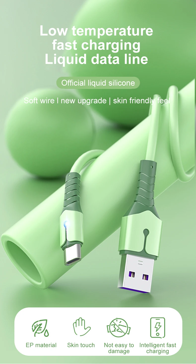 Silicone Micro USB Type C Charging Cable 2m 1m 5V3A
