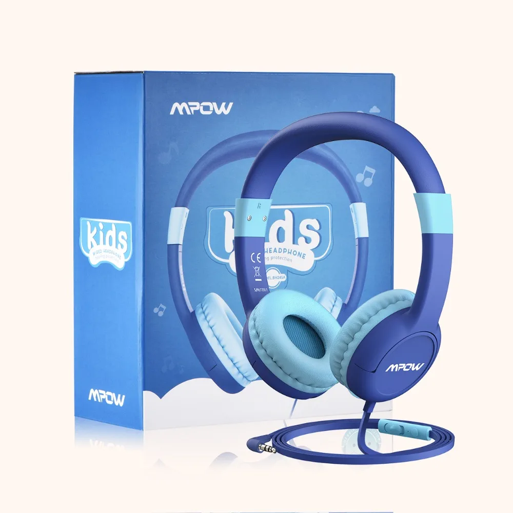 Original Mpow Cute Wired Kids Headphones With Microphone Over Ear Hearing Protection Volume Limited Headphones For Kids