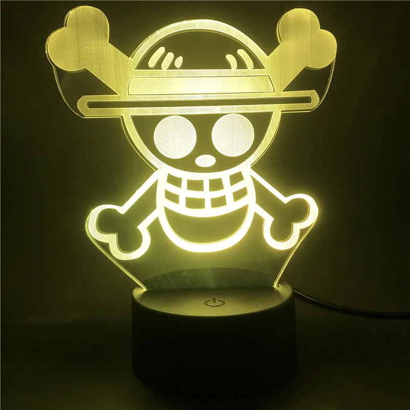 Anime ONE PIECE Logo Acrylic 3d Light for Kids Night Light Led 7 Color Change LED Table Nightlight Child Bedroom Decor 3D Gifts