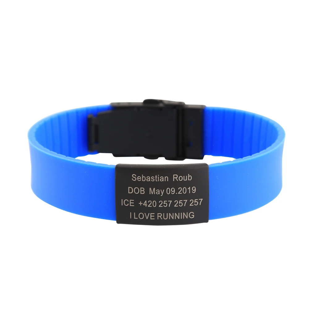 Child Kids SOS ID Safety Wristband Personalized Black Bracelet Baby Child Anti Lost Wrist Band Custom Engraved Silicone Armband