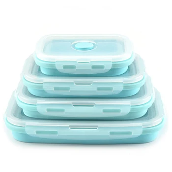 

Outdoor Silicone Lunch Box Square Bento Box Refrigerator Storage Box Sealed Fresh Box Convenient Folding Carrying Box with Cover