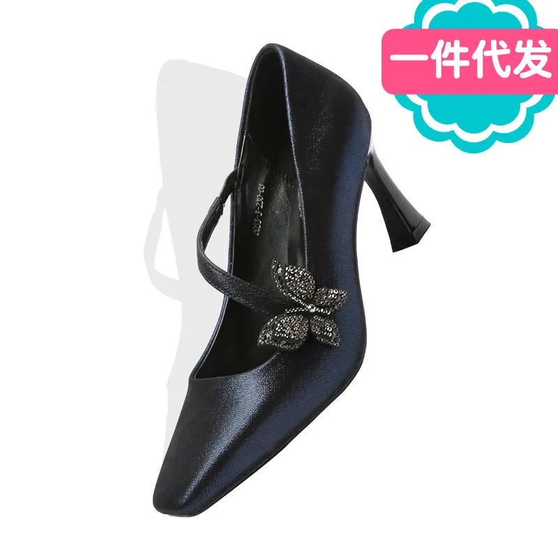

2019 Europe And America Square Head Spring And Summer New Style WOMEN'S Genuine Leather Shoes Thin Heeled High Heel Shoes Man-ma