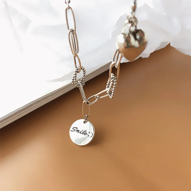 Женское Ожерелье YIZIZAI Love Heart Круглый диск смайлик тайское серебристого цвета