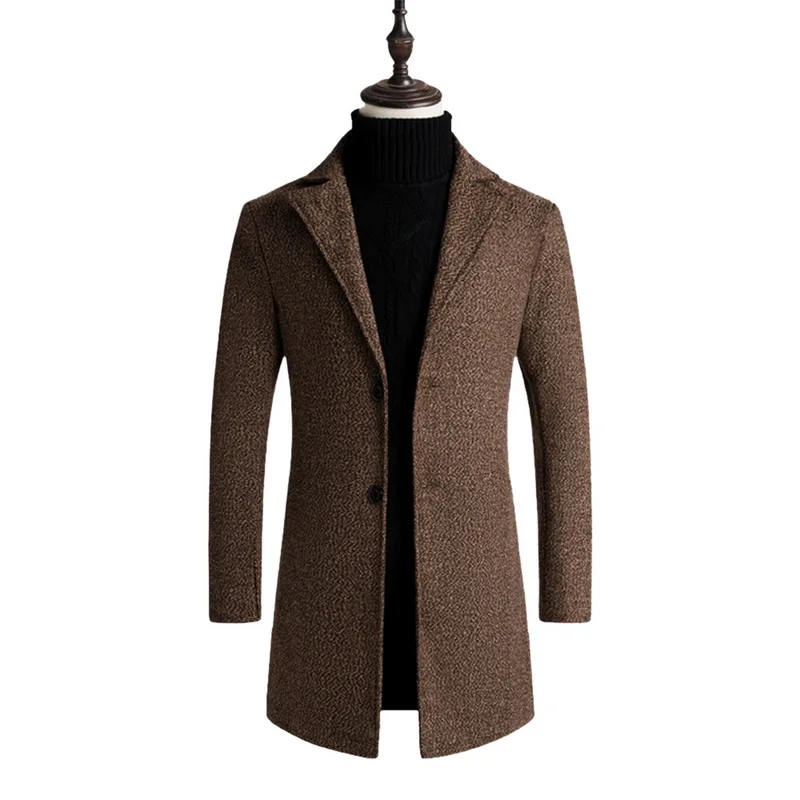 Модное мужское шерстяное пальто, зимнее теплое одноцветное длинное пальто, мужской однобортный деловой Повседневный плащ, парка - Цвет: D
