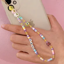 

Chain Cellphone Strap Anti-lost Lanyard For Women Summer Jewelry 2021 Colorful Acrylic Bead Smile Mobile Phone