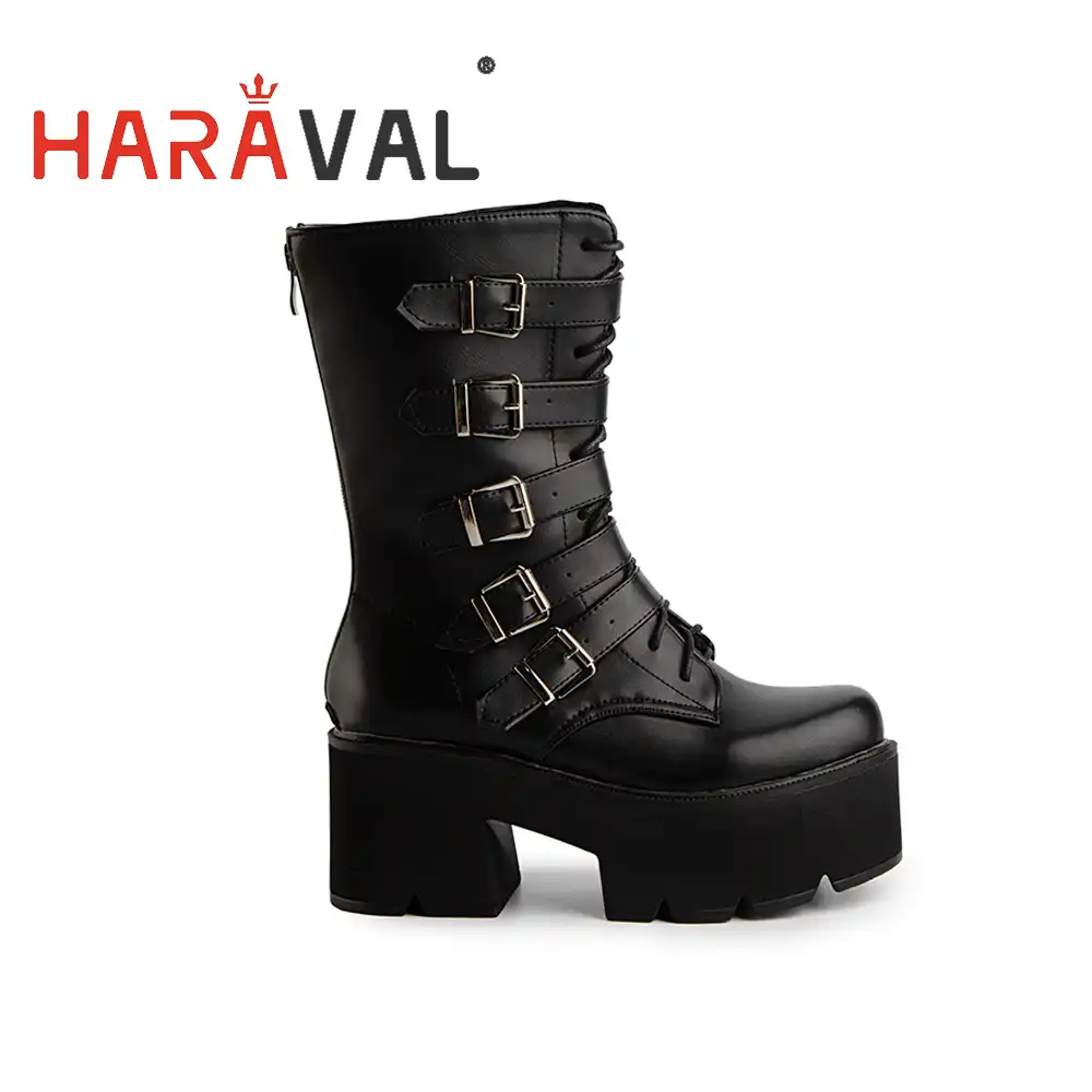 HARAVAL Botas de media caña con plataforma gótica para mujer, botines  gruesos con cremallera, color negro Y2k, zapatos de moto de PU, baratos,  E133L|Botas a media pantorrilla| - AliExpress