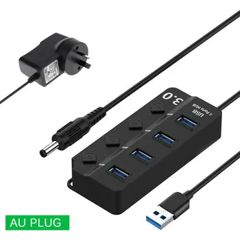 

4 Ports USB 3.0 Hub 5Gbps High Speed On Off Switch Tablet Data Transfer With Button Power Adapter For PC Laptop EU US UK AU Plug