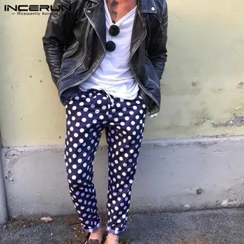 

INCERUN Casual Pants Men Polka Dot Print Joggers Elastic Waist High Street Hip-hop Baggy Brand Pants Fashion Trousers Men 2020