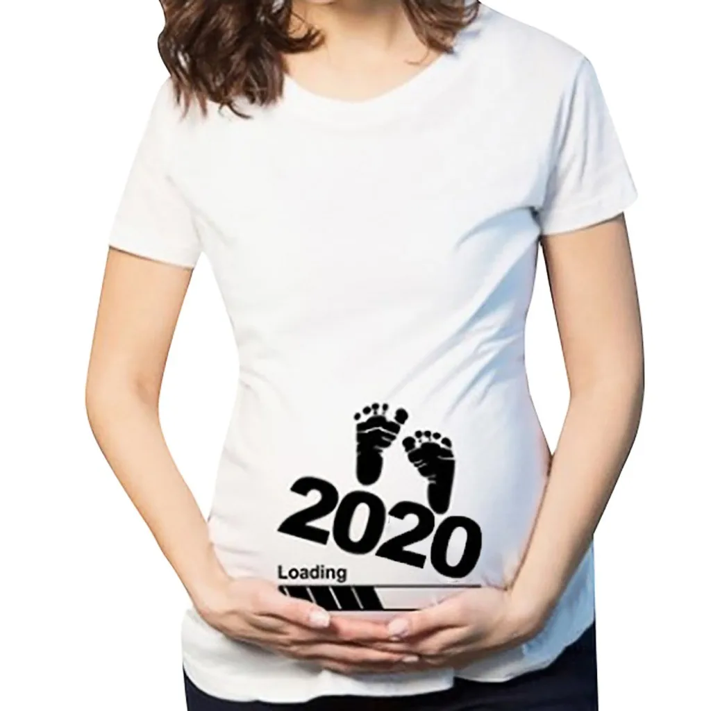 

SAGACE Women's Blouse Pregnancy Foot Print 2020 Printed Summer Fashion Top Shirt Short Sleeve O-Neck Polyester maternity Casual