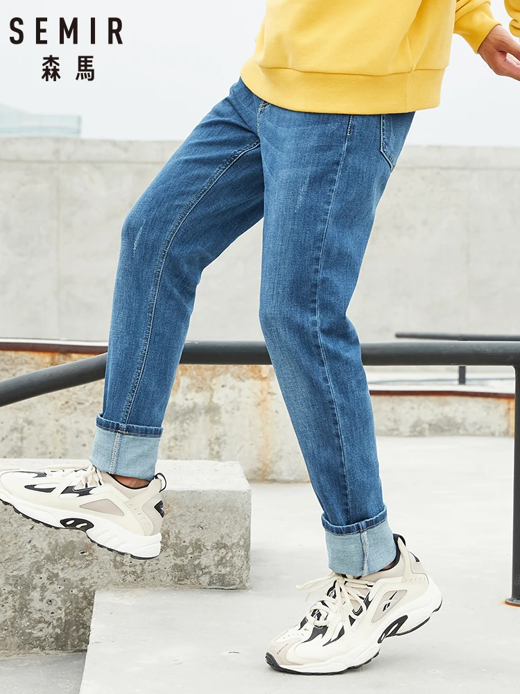 Мужские прямые джинсы Semir черные зауженные брюки из стрейча для молодежи 2019 |