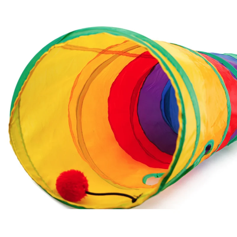 Extra Long Fun Pet Tunnel Cat Play Rainbow Tunnel Brown Foldable 2 Hole Cat Tunnel Kitten 3