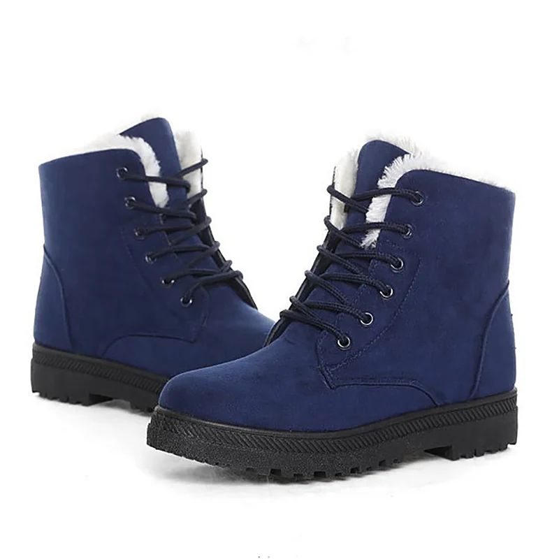 

Warm flock round toe solid lace-up breathable ankle boots shoes woman 2019 new fashion snow women boots winter boots women shoes