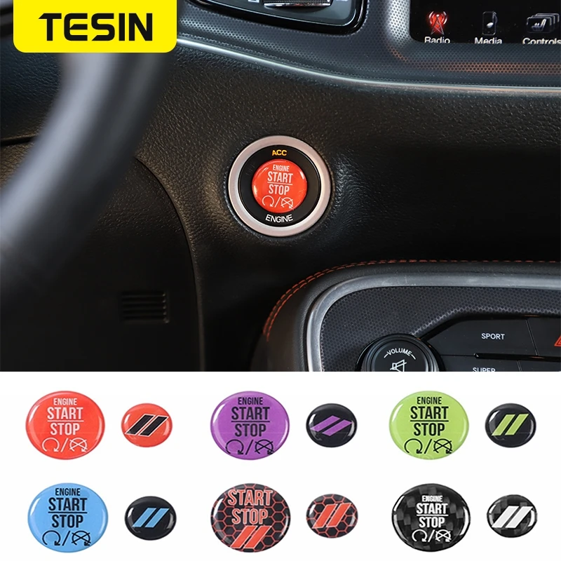 

TESIN Interior Stickers Car Engine One Button Start Stop Trunk Switch Cover Stickers For Dodge Charger Challenger 2010-2019