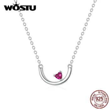 

WOSTU 2020 New Arrival 925 Sterling Silver Rose Red Love Heart Necklace Link Chain For Women Wedding Lover Jewelry Gift CQN383