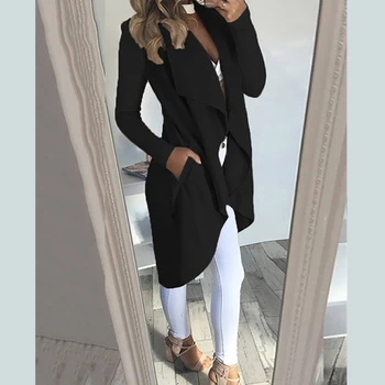 

Autumn Winter New Women's Trench Open Front Cardigan Pocket Irregular Coat Long Midi Coat Tops Outwear Outers Clothes 2019 Femme