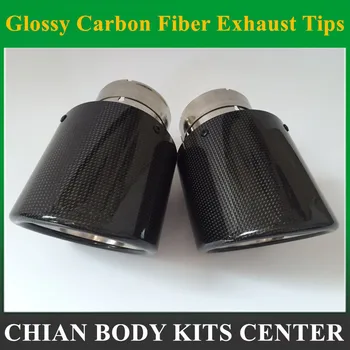 

carantly 1x Glossy Carbon Car styling Exhaust System Muffler Tip Tail Pipes Universal Straight Stainless Steel For Akrapovic