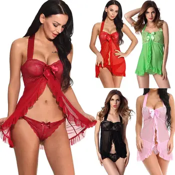 

Lace Sexy Dress Women Homewear Night Gowns + G-string Sexy Panties Nightwear Sleepwear Sets