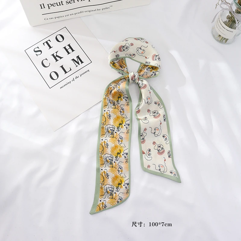 100cm * 7cm Sommer lange Mode weibliche kleine Schal Schals weibliche Blumen Haarband Haarband Frauen dünne Schal Frauen – Detail 8