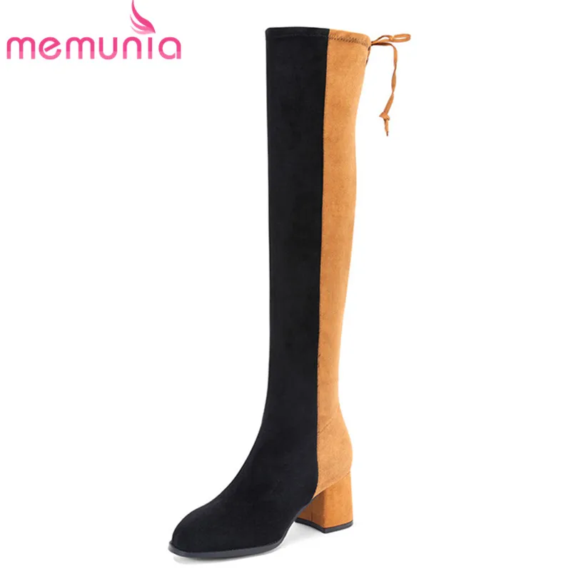 

MEMUNIA 2020 top quality women thigh high boots mixed colors autumn winter square heels casual shoes female fashion long boots