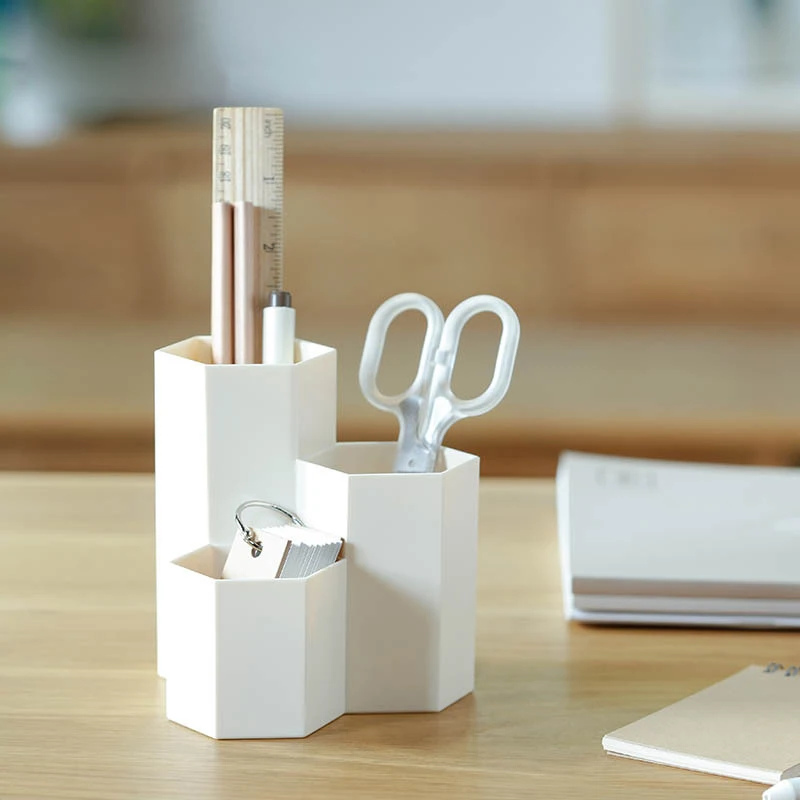 Home Office Hexagonal Pen Pencil Holder Storage Cosmetic Makeup Box Desk Drawer Organizer |