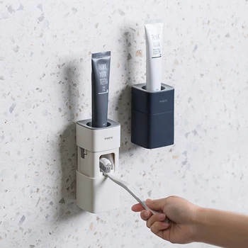 

2020 Wall Mount Automatic Toothpaste Dispenser Bathroom Accessories Set Toothpaste Squeezers Bathroom Toothbrush Holder Tool