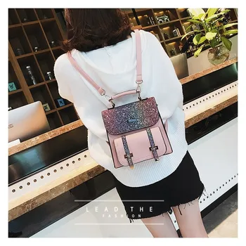 

Female bag 2020 fashion student sequin backpack high quality PU ladies shoulder bag multifunctional travel bag backpack purse