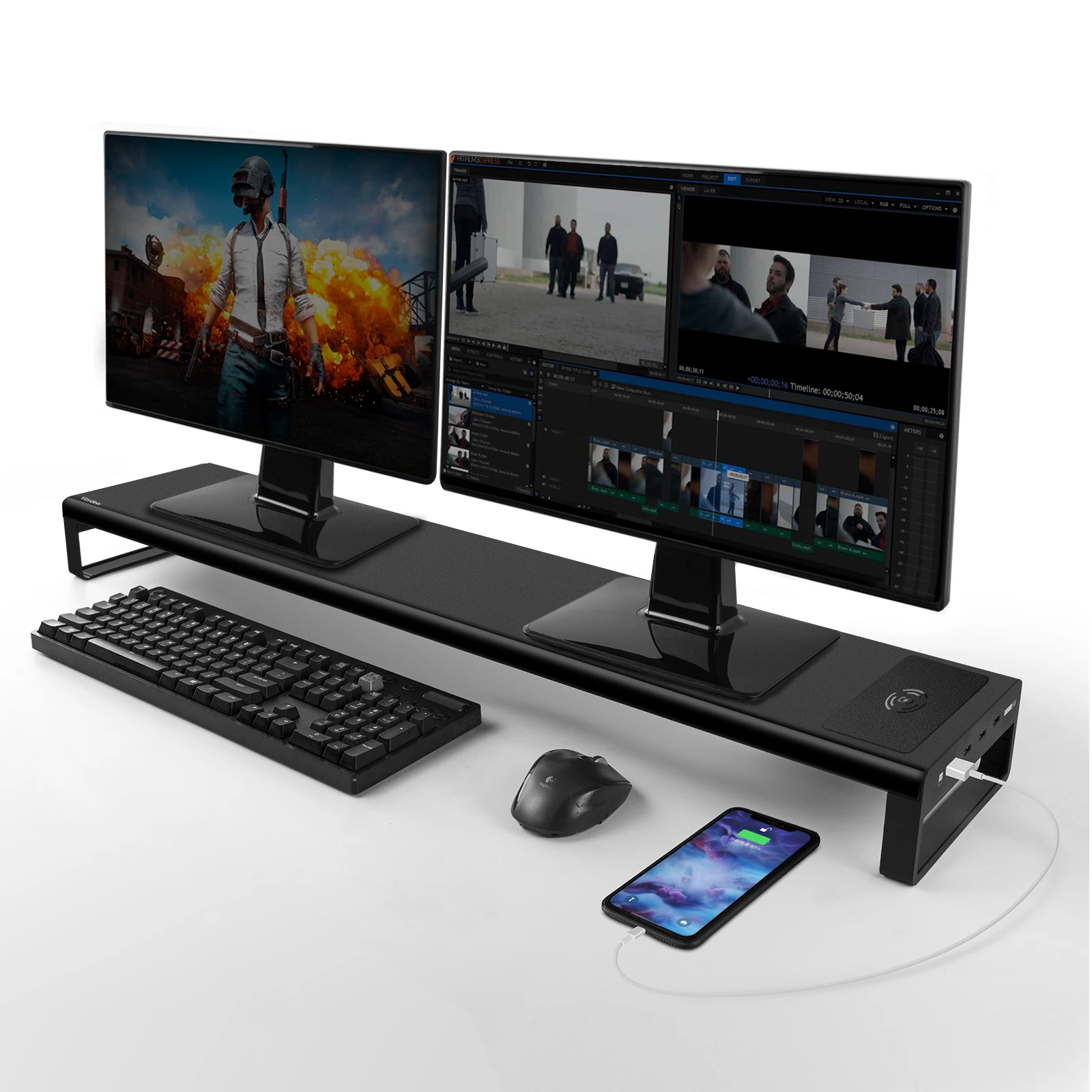 Dual-Monitor-Stand-Aluminum-Monitor-Riser-with-Wireless-Charging-and-4 ...