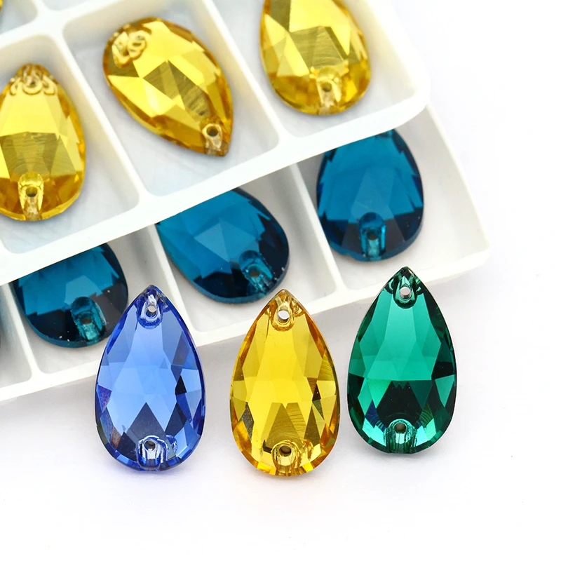 

Sparkly Tear Drop Fancy Sew on Rhinestones Glass Strass Crystal Rhinestones High Quality Flat Back Button Sew on Clothing Crafts