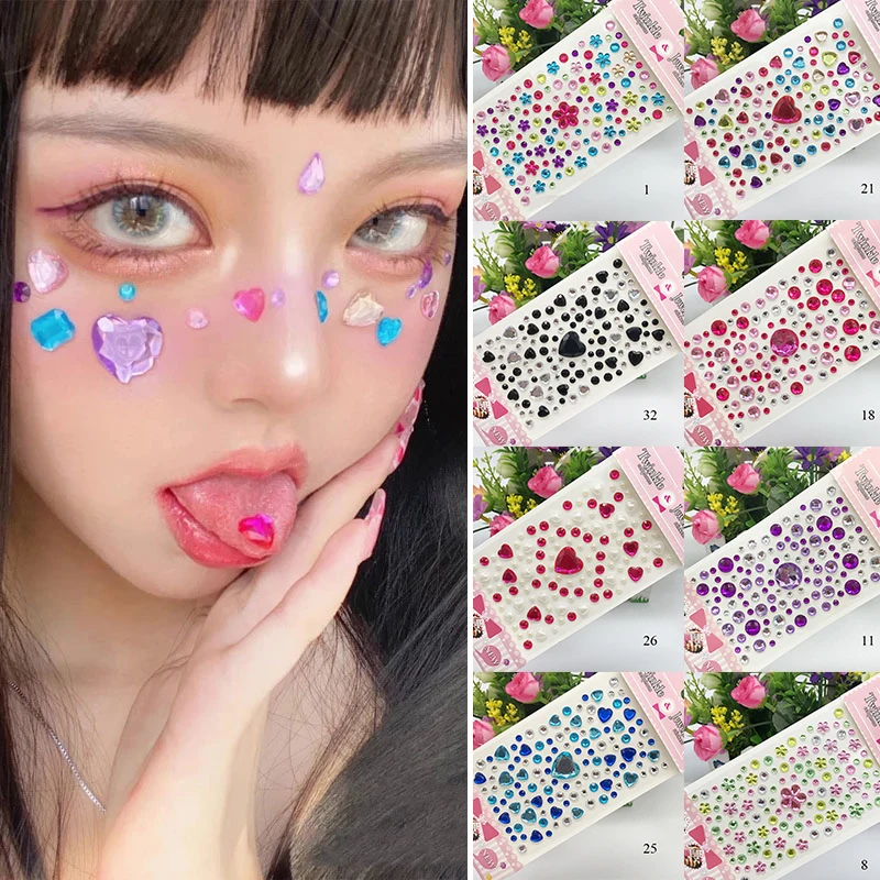 1장 얼굴용 라인스톤 스티커 패션 바디 스티커 귀여운 눈썹 장식 3D 다이아몬드 공예 DIY 얼굴 스티커 컬러풀한 달콤한 스티커