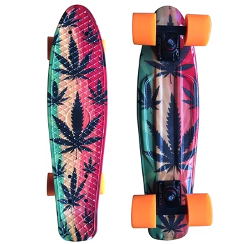 

Leaves Graphic Printed Mini Cruiser Plastic Skateboard 22" X 6" Retro Longboard Skate Long Board