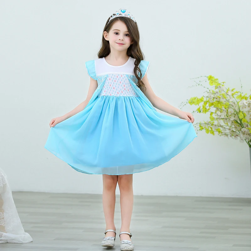 Платье принцессы Эльзы для маленьких девочек; летнее платье; детская одежда; карнавальный костюм Снежной Королевы; вечерние платья; детская одежда из хлопка на Хэллоуин