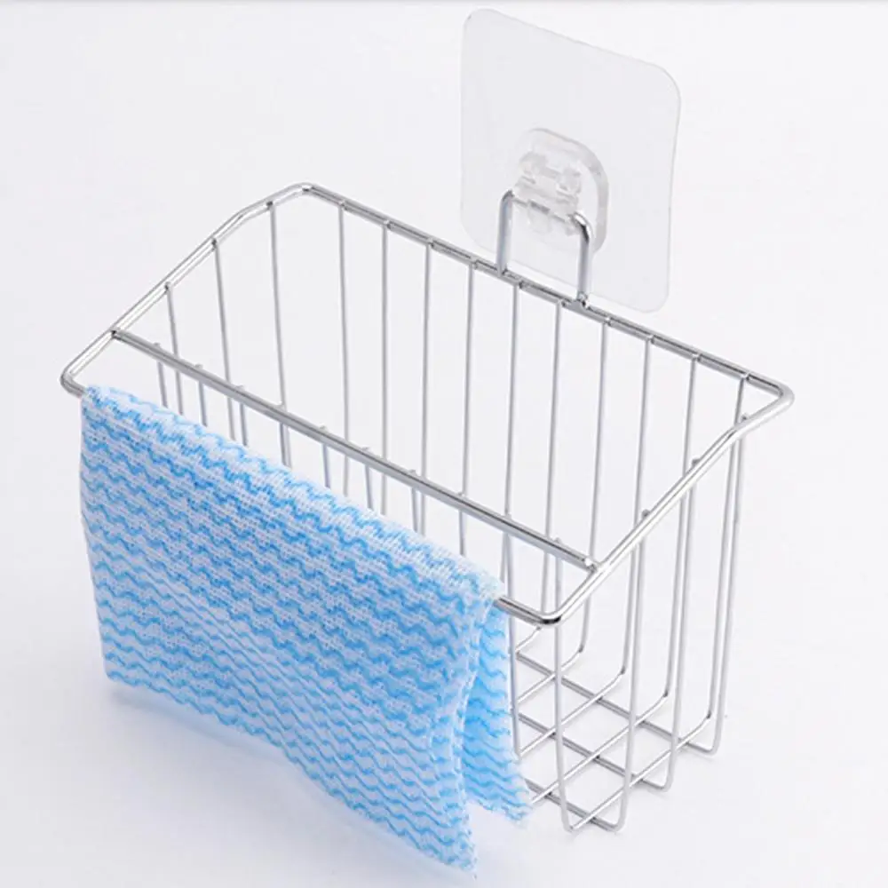 304 Stainless Steel Wall Mounted Hanging Sink Drain Basket Sponge Soap Holder Rack
