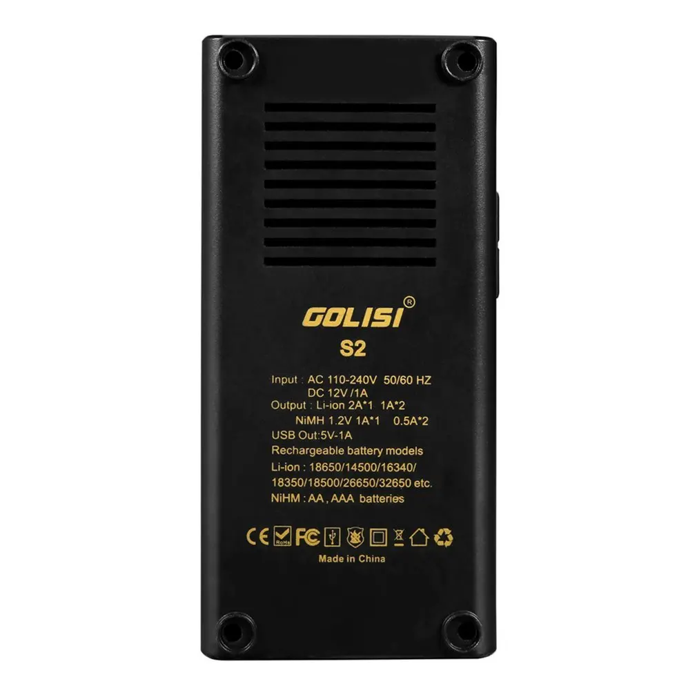 GOLISI S2 2 слота 2A Смарт ЖК-зарядное устройство для Li-Ion 18650 26650 AA& AAA Ni-MH Ni-cd аккумуляторы