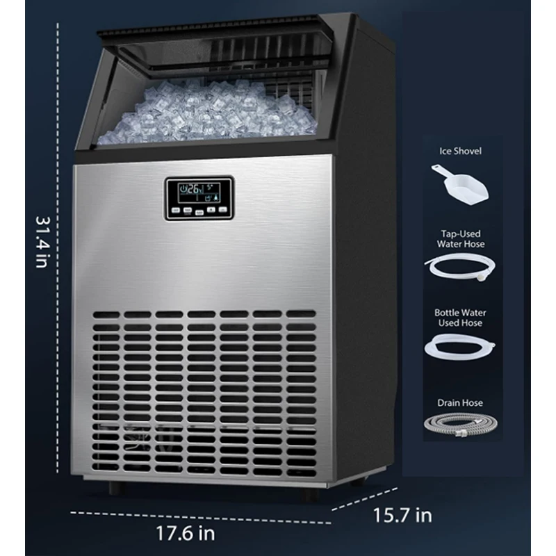 68KG Ice Maker Commercial 100lbs/24H Ice Maker Machine, Stainless Steel Under Counter ice Machine with 33lbs Storage