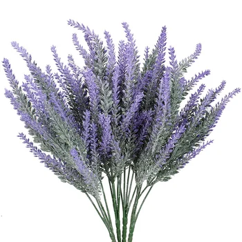 

HOT 12Pcs Artificial Flowers Flocked Lavender Bundle Fake Plants Wedding Bridal Bouquet Home Kitchen Table Decor