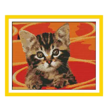 

46x39cm/36x31cm 11CT 3 Strands Printing Cross Stitch Kits DIY Decorative Cross-stitch Embroidery Kit (Without Frame) -Pot Kitten