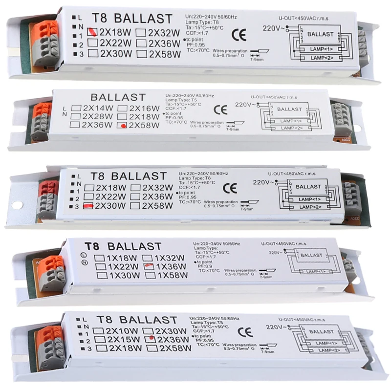 220240v Ac 2x18w/2x30w/2x58w/2x36w/1x36w Wide Voltage T8 Electronic
