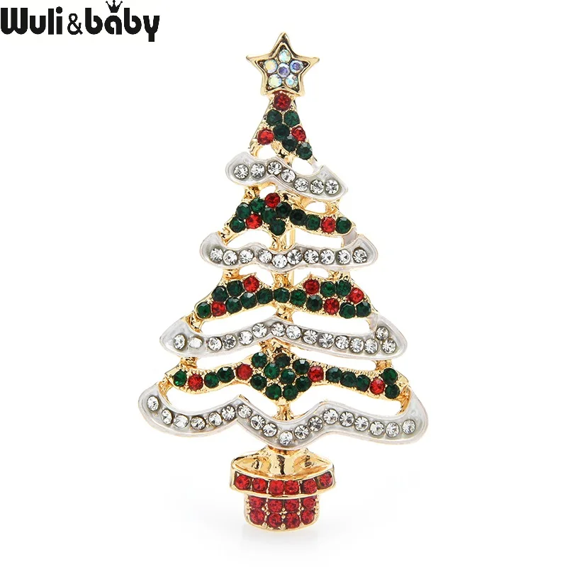 Wuli&ampbaby Christmas Tree Brooches For Women Designer Multicolor Rhinestone New Year Brooch Pin Gifts Jewelry | Украшения и