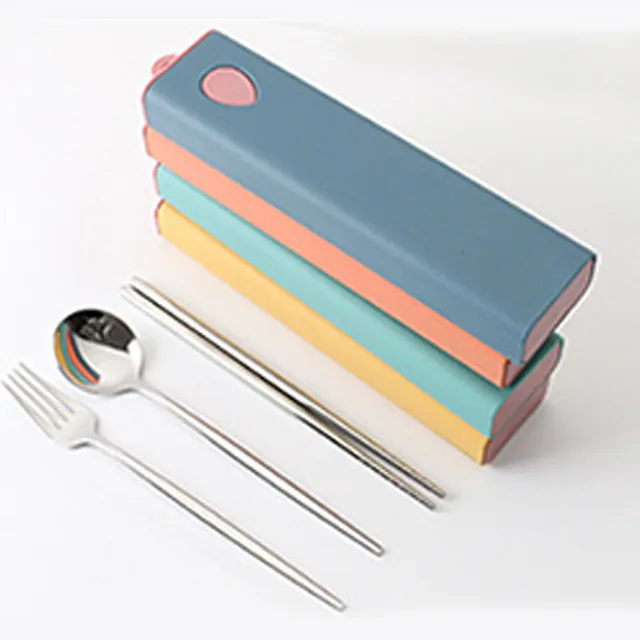 3PCs/4PCs Glossy Stainless Steel Tableware Spoon Fork Knife Straw Reusable Travel Cutlery Set Camp Utensils Set Portable Case D-Silver