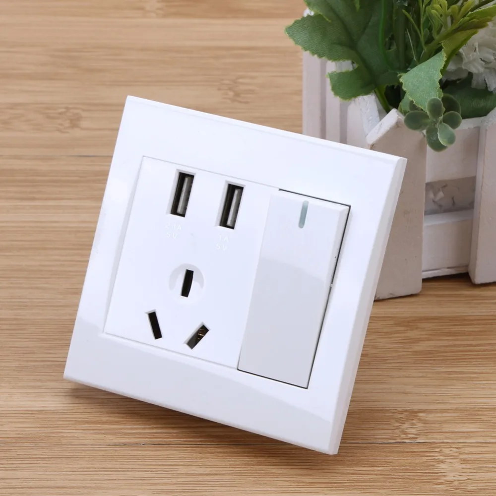 

Dual USB Port LED 2.1A Electric Wall Charger Adapter Switch Power Dock Station Charging Outlet Panel
