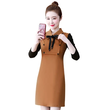 

New Winter Cloth Dress Women Leisure Clothes Vestido Outift Korean Fashion Long Sleeve Mini Bow Button Decor Autumn Office Lady