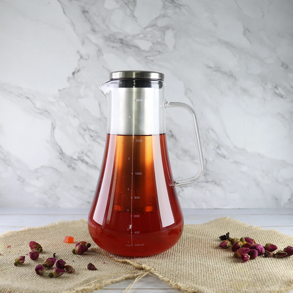 

47oz Cold Brew Iced Coffee Maker Carafe and Airtight Seal Silicone Tea Pot Infuser with Removable Stainless Steel Filter