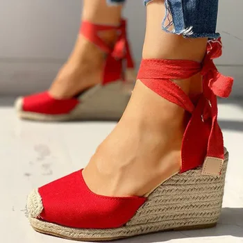 

SARAIRIS Drop ship straw platform high heels wedges sandals female summer shoes women