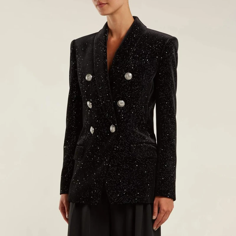 Высокая уличная новейшая барокко Мода дизайнерский Блейзер Куртка женская шаль воротник Bling Star бархатный блейзер Пальто
