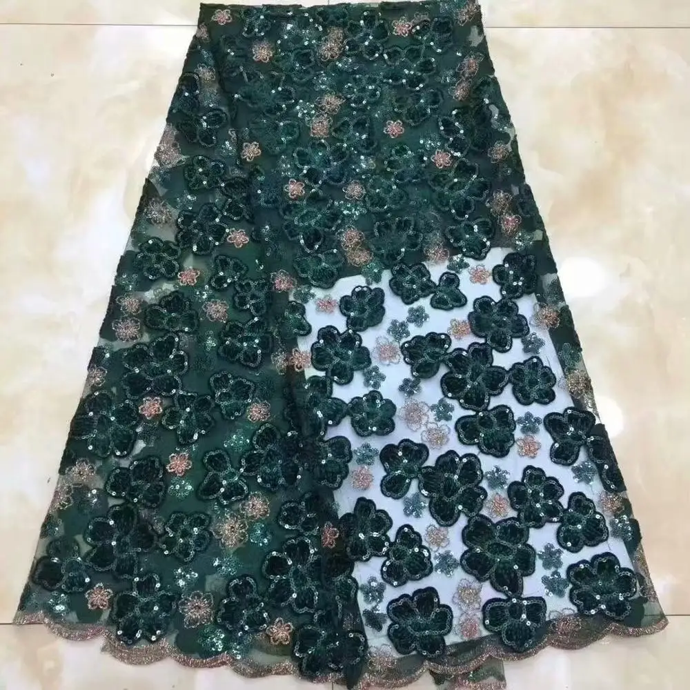 

High Quality French Mesh Lace Fabric green African Tulle Lace Fabric With Sequins For Nigerian Men Women Dress Party FB8819