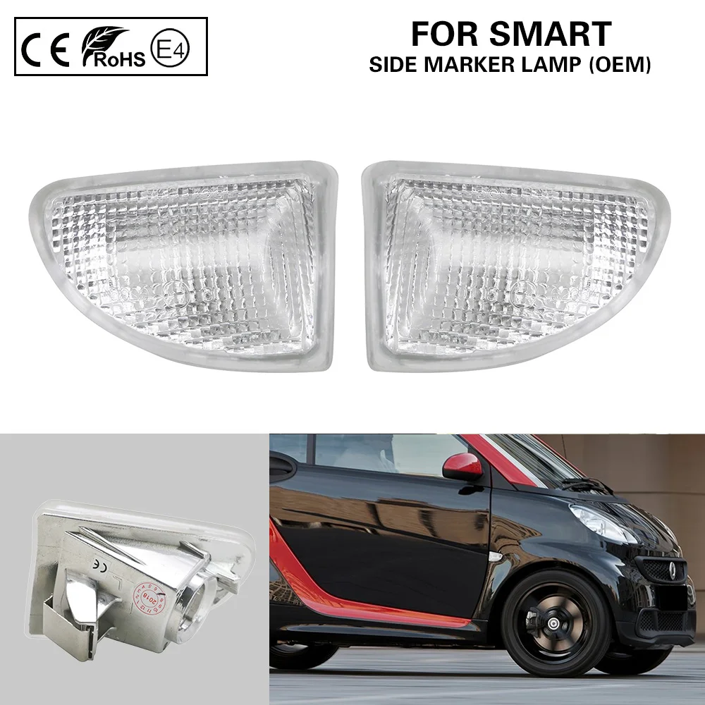 

2X LED side marker lamp OEM style turn signal lights Clear lens+Chrome reflector for SMART 451 2007-2014