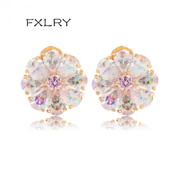 

FXLRY Trendy Perfect Pearl Cut Rainbow Earings for Women Rainbow Zirconia Stone Earrings For Women Top Quality