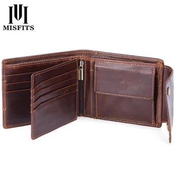 

MISFITS Genuine Cow Leather Men Wallets Coin Pocket Fashion Male Mini Purses Women Wallet Card Holders Brand High Quality Wallet